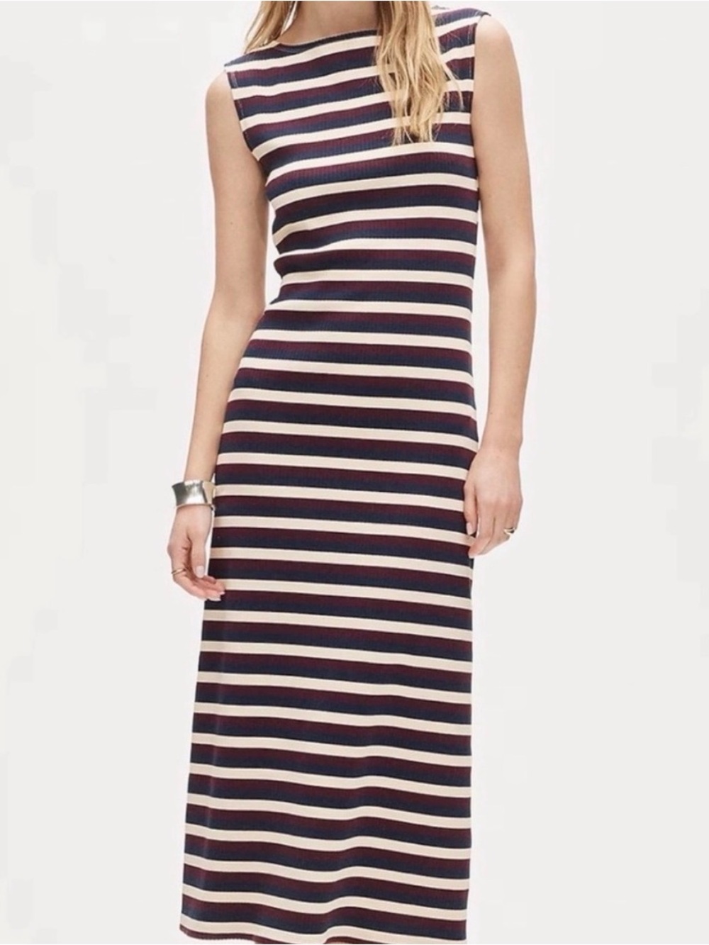 NWT J.Crew Knit Boatneck Midi Dress in stripe - Crosbystripe Candleligh